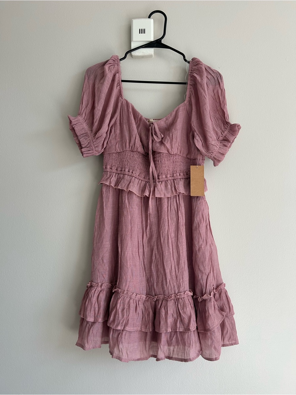 Mauve Tiered Mini Dress with Smocked Waist Medium